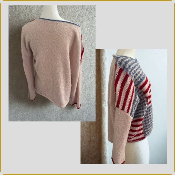 Cozy Patchwork Knit Sweater – Red & Blue Americana Pattern – Size M - Picture 9 of 10